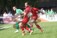 Kreispokal - Saison 2023/24 - FC Gerolfing - BC Attaching - Quirin Nuber grün Gerolfing - Mathias Staudigl mitte Attaching - Jose Baldo Ayala rot vorne Attaching - Foto: Meyer Jürgen