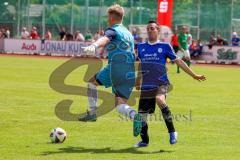 Sparkassenpokal - DJK Ingolstadt - FC Gerolfing - Michael Anspann blau DJK Ingolstadt - Florian Meier Torwart Gerolfing - Foto: Jürgen Meyer