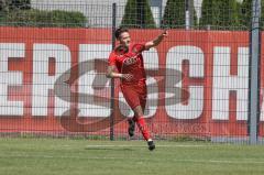 Bayernliga Süd - Saison 2021/2022 - FC Ingolstadt 04 II - SpVgg Hangkofen - Der 2:2 Ausgleichstreffer durch Gashi Egson (#7 FCI) - jubel - Sebastian Meier Torwart Hangkofen - Foto: Meyer Jürgen