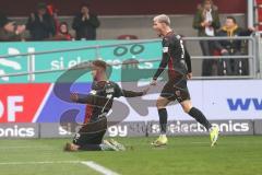 3. Liga; FC Ingolstadt 04 - SG Dynamo Dresden; Tor Jubel Treffer Jannik Mause (7, FCI) mit Benjamin Kanuric (8, FCI)