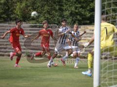 Bayernliga Nord - Saison 2026/27 - FC Ingolstadt 04 II - Jahn Regensburg II - Ioannis Petkos (Nr.18 - FCI II) - Joel Lehmeier rot Regensburg - Julio Peutler TW Regensburg - Foto: Meyer Jürgen