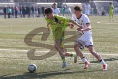 U17 DFB-Nachwuchsliga - Saison 2024/25 - FC Ingolstadt 04 - TSG Hoffenheim - Alexander Meyer weiss FCI - Maximilian Theuer gelb Hoffenheim - Foto: Meyer Jürgen