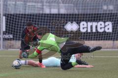 Bayernliga Nord - Saison 2024/25 - FC Ingolstadt 04 II - DJK Ammerthal - Micah Ham (Nr.25 - FCI U21) - Michael Janner blau Ammerthal - Christopher Sommerer Torwart Ammerthal - Foto: Meyer Jürgen