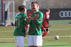 2024_2_17 - Saison 2023/24 - AUDI-Schanzer Amateur Cup - FC Gerolfing - TV 1861 Ingolstadt - Halbfinale 2 -  Der 0:4 Führungstreffer durch - Julien Bajer grün Gerolfing rechts - Timo Kraus grün Gerolfing #21 - jubel - Foto: Meyer Jürgen