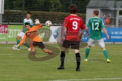 Landesliga - FC Gerolfing - ASV Dachau - Ernhofer Marco ( Torwart Gerolfing) - Betz Dominik (#9 Dachau) - Kellner Stefan (#12 Gerolfing) - Foto: Jürgen Meyer