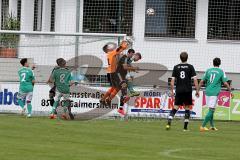 Landesliga - FC Gerolfing - FC Töging -  Ernhofer Marco Torwart Gerolfing - Graßl Sebastian #8 grün Gerolfing - Schmidt Adriano #2 grün Gerolfing - Reichenberger Fabian #11 grün Gerolfing - Hardok Eduard #3 grün Gerolfing beim Sprung - Foto: Jürgen Meyer