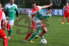 Landesliga Südost - FC Gerolfing - SV Erlbach - Hallmen Phillipp #19 grün Gerolfing - Kuhn Lukas rot Erlbach - Foto: Jürgen Meyer