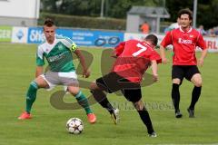 Landesliga - FC Gerolfing - ASV Dachau - Beiz Flad (grün Gerolfing) - Koston Mathias (rot #7 Dachau) - Foto: Jürgen Meyer