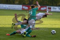 Landesliga - FC Gerolfing - SV Hebertsfelden - Betz Flad #14 bekommt die gelb/rote Karte nach diesem Foul an Thallinger Marcel #19 weiss Hebertsfelden -  weiss Hebertsfelden - Huber Stefan #13 grün Gerolfing -  Foto: Jürgen Meyer