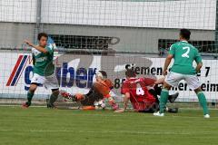 Landesliga - FC Gerolfing - ASV Dachau - Hardock Eduard (#3 Gerolfing) - Ernhofer Marco (Torwart Gerolfing) - Bidle Felix (#4 Dachau) - Schmidt Adriano (#2 Gerolfing) - Foto: Jürgen Meyer