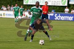 Landesliga Süd-Ost - FC Gerolfing - SV Manching - Robinson Adrian grün #19 FC Gerolfing - Frank Thomas #2 blau SV Manching - Foto: Jürgen Meyer