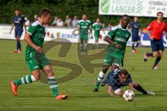 Landesliga Süd-Ost - FC Gerolfing - SV Manching - Robinson Adrian grün #19 FC Gerolfing - Frank Thomas #2 blau SV Manching - Foto: Jürgen Meyer