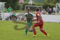 Landesliga 2015/16 - Relegation - FC Gerolfing - TSV Gilching - Volk Denis grün Gerolfing - Gensheimer Manuel rot Gilching - Foto: Jürgen Meyer