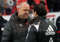 FC Ingolstadt - 1. FC Nürnberg - Nach dem Spiel, links Peter Jackwerth und rechts Nürnbergs Manager Martin Bader