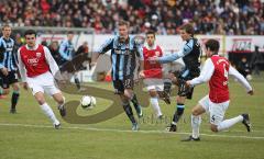 2.Bundesliga - FC Ingolstadt 04 - TSV 1860 München - nach 77 Sekunden Treffer für 1860 Benny Lauth, links Wenczel und rechts Schwarz kommen zu spät