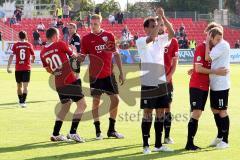 3.Liga - FC Ingolstadt 04 - SpVgg Unterhaching - Jubel vor den Fans, Zecke Neuendorf umarmt rechts Moritz Hartmann