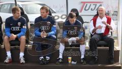 3.Liga - FC Ingolstadt 04 - SpVgg Unterhaching -Trainerbank - von rechts Trainer Horts Köppel, Michael Wiesinger und Brano Arsenovic und Fitnnesscoach Stefan Schaidnagel