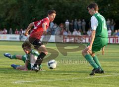 3.Bundesliga - FC Ingolstadt 04 - SV Manching - Vorbereitung - Stefan Müller vor dem Tor, ohne Erfolg. links Robert Lang und rechts Markus Gerich