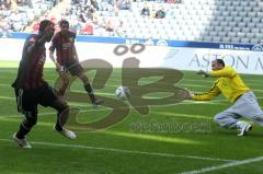 2.BL - 1860 München - FC Ingolstadt 04 - 4:1 - Ahmed Akaichi  und Jose-Alex Ikeng scheitern an Torwart Gabor Kiraly