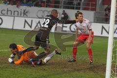 2.BL - FC Ingolstadt 04 - Union Berlin - 3:3 - Andreas Buchner erzielt das 3:2, Markus Karl kommt nicht hin Tor, Ahmed Akaichi am Tor