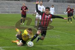 Regionalliga Süd - FC Ingolstadt 04 II - FC Memmingen - Torwart Kevin Pradl stoppt den heranstürmenden Stefan Müller