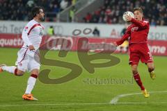 2. BL  - Saison 2013/2014 - FC Ingolstadt 04 - 1.FC Kaiserslautern - rechts Christoph Knasmüllner (7) fängt die Flanke und zieht ab, links Marc Torrejon