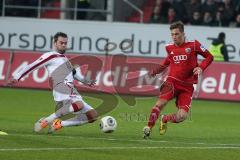 2. BL  - Saison 2013/2014 - FC Ingolstadt 04 - 1.FC Kaiserslautern - rechts Christoph Knasmüllner (7) fängt die Flanke und zieht ab, wird von links Marc Torrejon gestört