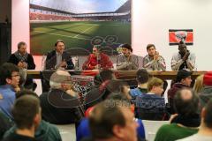 2. BL - FC Ingolstadt 04 - Saison 2013/2014 - Fan Treffen zum 10 jährigen Bestehen des FC Ingolstadt 01 - von links, Sportdirektor Thomas Linke, Cheftrainer Ralph Hasenhüttl, Italo Mele, Almog Cohen (36), Pascal Groß (20), Danny da Costa (21)