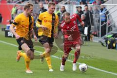 2. BL - FC Ingolstadt 04 - Dynamo Dresden - Saison 2013/2014 - Moritz Hartmann (9) rechts, mitte Christoph Menz und links Toni Leistner