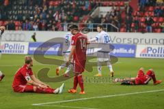 2. BL - Saison 2013/2014 - FC Ingolstadt 04 - FSV Frankfurt - 0:1 - Niederlage Spiel ist aus, Philipp Hofmann (28) am Boden, mitte Stefan Lex (14)  und rechts am Boden Almog Cohen (36)