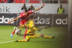 2. BL - Saison 2013/2014 - FC Ingolstadt 04 - SC Paderborn - Collin Quaner (11) im Zweikampf mit Thomas Brettel, scheitert knapp am Tor von Torwart Lukas Kruse