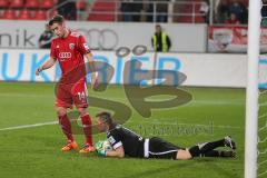 2. BL - Saison 2013/2014 - FC Ingolstadt 04 - FSV Frankfurt - 0:1 - Stefan Lex (14) kommt zu spät, Torwart Patric Klandt hält