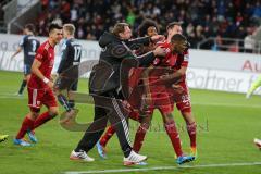 2. BL 2014 - FC Ingolstadt 04 - 1860 München - 2:0 - gerade eingewechselt Collin Quaner (11) und erzielt das 2:0 für Ingolstadt Tor Jubel Karl-Heinz Lappe (25) und Cheftrainer Ralph Hasenhüttl und Caiuby Francisco da Silva (31)