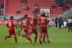 2. BL - FC Ingolstadt 04 - Dynamo Dresden - Saison 2013/2014 - Tor in der ersten Minute durch Caiuby Francisco da Silva (31), Jubel mit Marvin Matip (34)