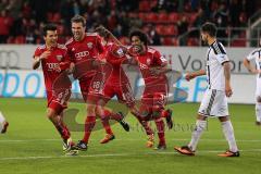 2. BL - FC Ingolstadt 04 - VfR Aalen 2:0 - Christian Eigler (18) Tor Jubel mit Alfredo Morales (6) und Caiuby Francisco da Silva (31)