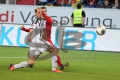 2. BL - FC Ingolstadt 04 - VfR Aalen 2:0 - Christian Eigler (18) schießt auf das Tor trifft seinen Gegenspieler Oliver Barth  am Kinn und der Ball geht ins Tor zum 2:0