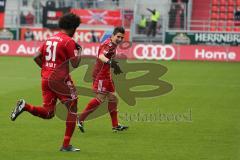 2. BL - FC Ingolstadt 04 - Dynamo Dresden - Saison 2013/2014 - Tor in der ersten Minute durch Caiuby Francisco da Silva (31), hinter ihm jubelt Danilo Soares Teodoro (15)