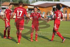 2. BL - FC Ingolstadt 04 - Saison 2013/2014 - Testspiel - RW Erfurt - Torjubel 2:0 Manuel Schäffler (17) mit Andeas Buchner (16) Caiuby Francisco da Silva (31) und links Christoph Knasmüllner (7)