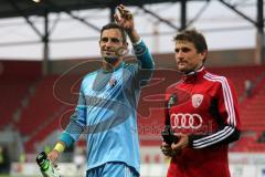 2. BL - FC Ingolstadt 04 - Saison 2013/2014 - Testspiel - Borussia Mönchengladbach - 1:0 - Torwart Ramazan Özcan (1) glücklich nach dem Spiel. Rechts Andreas Buchner (16)