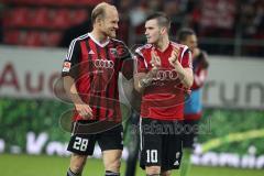 2. Bundesliga - Fußball - FC Ingolstadt 04 - 1. FC Nürnberg - gut gelaunt nach dem Spiel Tobias Levels (28, FCI) und Pascal Groß (10, FCI)