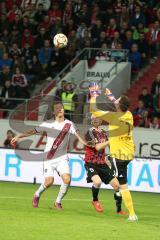 2. Bundesliga - Fußball - FC Ingolstadt 04 - 1. FC Nürnberg - Kampf um den Ball link sHovland, Even (1.FCN 3) Moritz Hartmann (9, FCI) und Schäfer, Raphael (1.FCN 1)