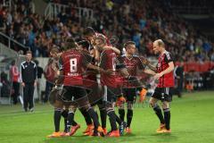 2. Bundesliga - Fußball - FC Ingolstadt 04 - 1. FC Nürnberg - Tor 1:0 für Ingolstadt Jubel Lukas Hinterseer (16, FCI) , Roger de Oliveira Bernardo (8, FCI) Moritz Hartmann (9, FCI), oben Danilo Soares Teodoro (15, FCI) und rechts Tobias Levels (28, FCI)