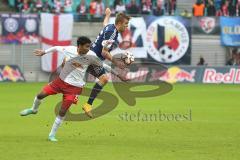 2. Bundesliga - RB Leipzig - FC Ingolstadt 04 - links RB Marvin Compper und in der Luft Lukas Hinterseer (16)