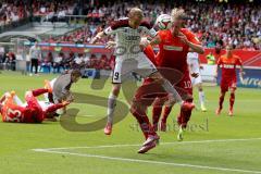 2. BL - Saison 2014/2015 - 1. FC Kaiserslautern - FC Ingolstadt 04 - Moritz Hartmann (#9 FC Ingolstadt 04) - Philipp Hofmann #10 rot Kaiserslautern - Foto: Jürgen Meyer