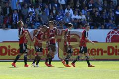 2. Bundesliga - Fußball - VfL Bochum - FC Ingolstadt 04 - Tor Jubel Lukas Hinterseer (16, FCI) zum 1:0, Stefan Lex (14, FCI) Pascal Groß (10, FCI) gratulieren, Tobias Levels (28, FCI)