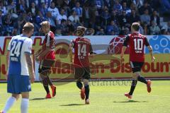 2. Bundesliga - Fußball - VfL Bochum - FC Ingolstadt 04 - Tor Jubel Lukas Hinterseer (16, FCI) zum 1:0, Stefan Lex (14, FCI) Pascal Groß (10, FCI) gratulieren