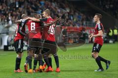 2. Bundesliga - Fußball - FC Ingolstadt 04 - 1. FC Nürnberg - Tor 1:0 für Ingolstadt Jubel Lukas Hinterseer (16, FCI) , Roger de Oliveira Bernardo (8, FCI) Moritz Hartmann (9, FCI), rechts Robert Bauer (23, FCI)