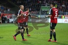 2. Bundesliga - Fußball - FC Ingolstadt 04 - 1. FC Nürnberg - Tor 1:0 für Ingolstadt Jubel Moritz Hartmann (9, FCI) und Benjamin Hübner (5, FCI)