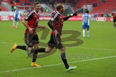 2. Bundesliga - FC Ingolstadt 04 - VfL Bochum - Moritz Hartmann (9) schießt auf das Tor und erzielt das 1:0 Tor Jubel, links Lukas Hinterseer (16)