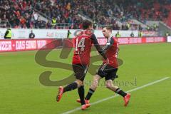 2. Bundesliga - Fußball - FC Ingolstadt 04 - SV Sandhausen - Stefan Lex (14, FCI) zieht ab zum Anschlußtreffer 1:2 Tor Jubel mit Pascal Groß (10, FCI)